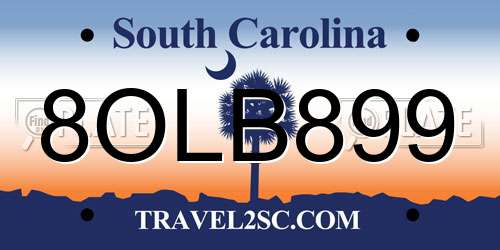 8OLB899 South Carolina License Plate