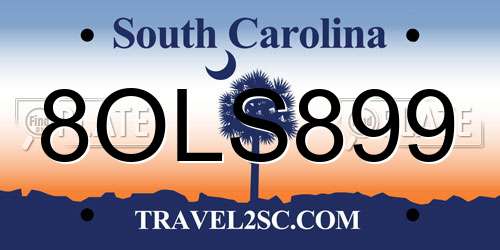 8OLS899 South Carolina License Plate