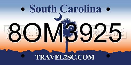 8OM3925 South Carolina License Plate