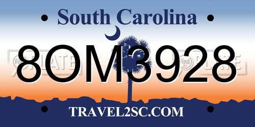 8OM3928 South Carolina License Plate