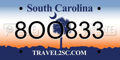 8OO833 South Carolina License Plate