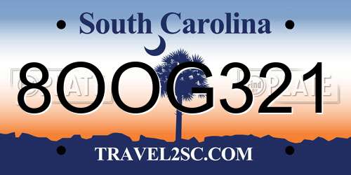 8OOG321 South Carolina License Plate