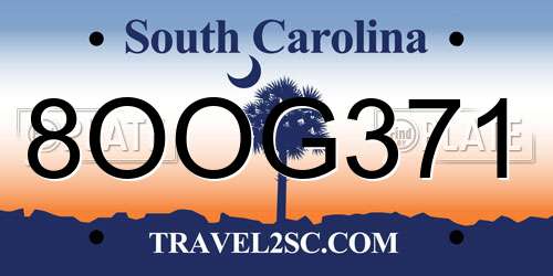 8OOG371 South Carolina License Plate