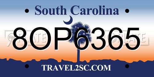 8OP6365 South Carolina License Plate