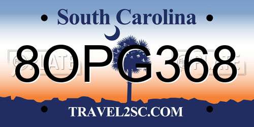 8OPG368 South Carolina License Plate