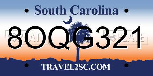8OQG321 South Carolina License Plate