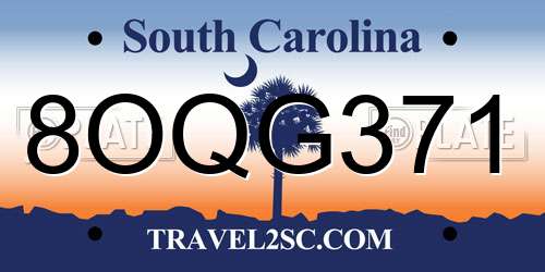 8OQG371 South Carolina License Plate