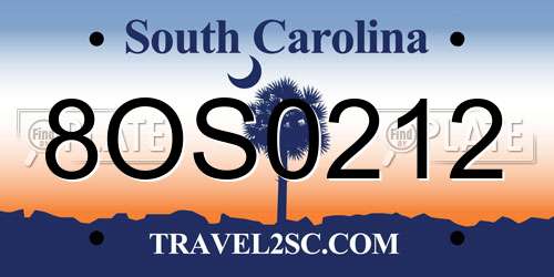 8OS0212 South Carolina License Plate