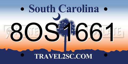 8OS1661 South Carolina License Plate