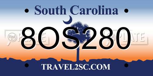 8OS280 South Carolina License Plate