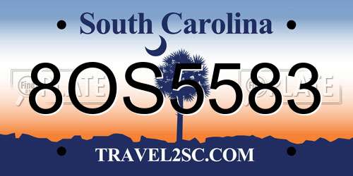 8OS5583 South Carolina License Plate