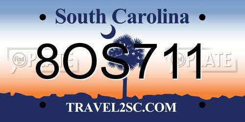 8OS711 South Carolina License Plate