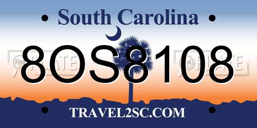 8OS8108 South Carolina License Plate