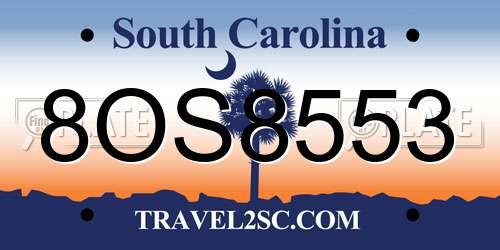 8OS8553 South Carolina License Plate