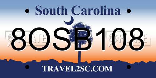8OSB108 South Carolina License Plate