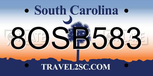 8OSB583 South Carolina License Plate