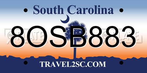 8OSB883 South Carolina License Plate