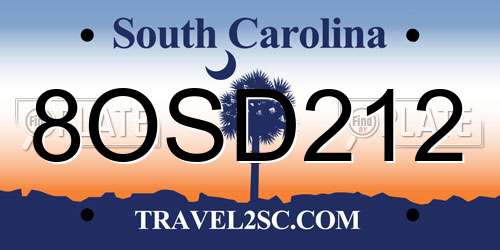 8OSD212 South Carolina License Plate