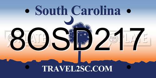 8OSD217 South Carolina License Plate