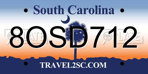 8OSD712 South Carolina License Plate