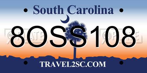 8OSS108 South Carolina License Plate