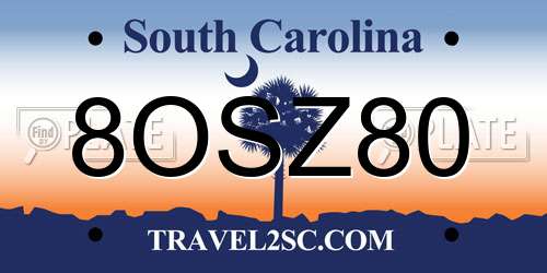 8OSZ80 South Carolina License Plate