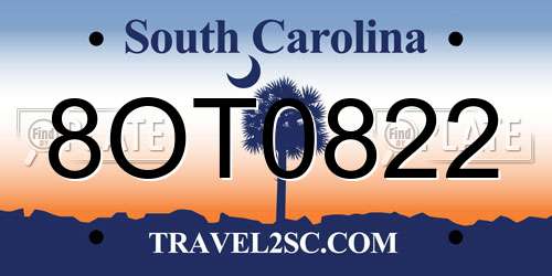 8OT0822 South Carolina License Plate