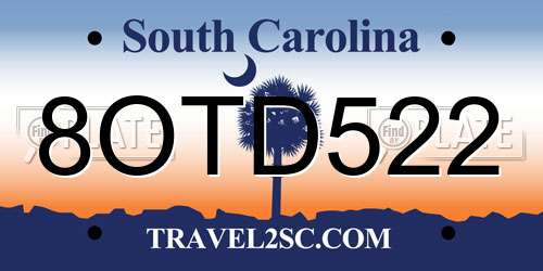 8OTD522 South Carolina License Plate