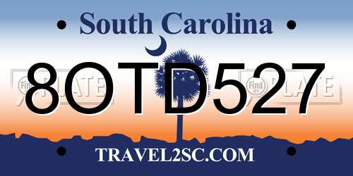 8OTD527 South Carolina License Plate