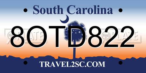 8OTD822 South Carolina License Plate