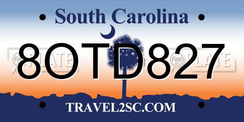 8OTD827 South Carolina License Plate
