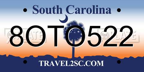 8OTO522 South Carolina License Plate