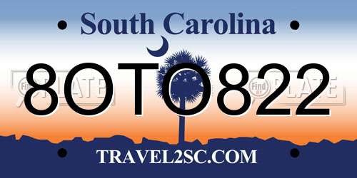 8OTO822 South Carolina License Plate