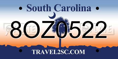 8OZ0522 South Carolina License Plate