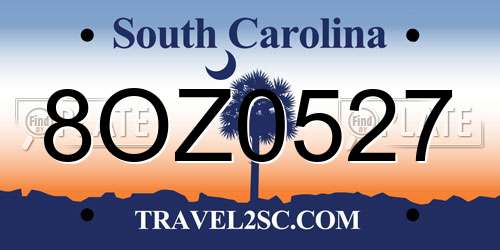 8OZ0527 South Carolina License Plate