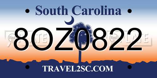 8OZ0822 South Carolina License Plate