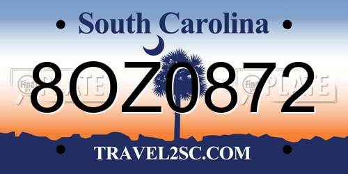8OZ0872 South Carolina License Plate