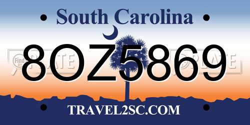 8OZ5869 South Carolina License Plate