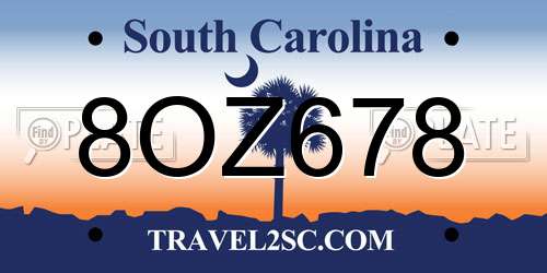 8OZ678 South Carolina License Plate