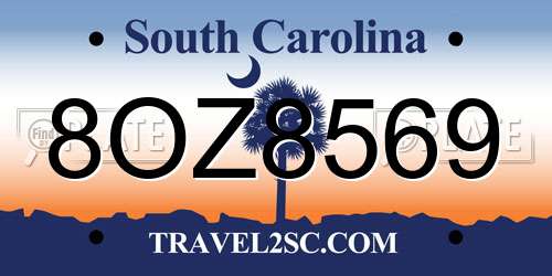 8OZ8569 South Carolina License Plate