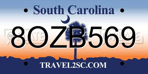 8OZB569 South Carolina License Plate