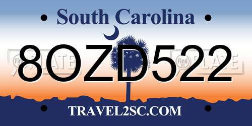 8OZD522 South Carolina License Plate