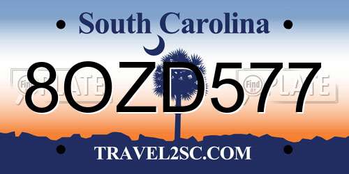 8OZD577 South Carolina License Plate