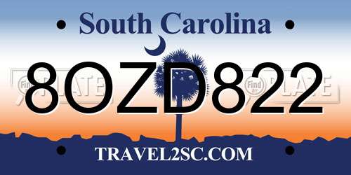 8OZD822 South Carolina License Plate
