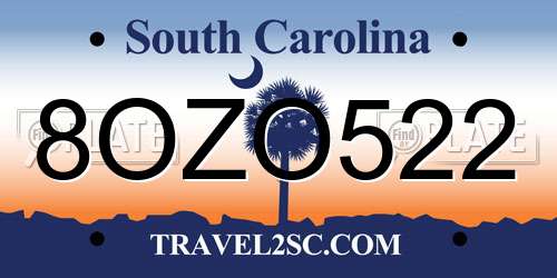 8OZO522 South Carolina License Plate
