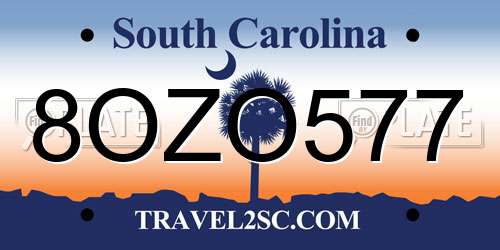 8OZO577 South Carolina License Plate