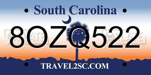 8OZQ522 South Carolina License Plate