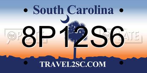 8P12S6 South Carolina License Plate