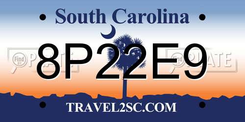 8P22E9 South Carolina License Plate