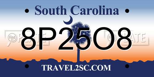 8P25O8 South Carolina License Plate
